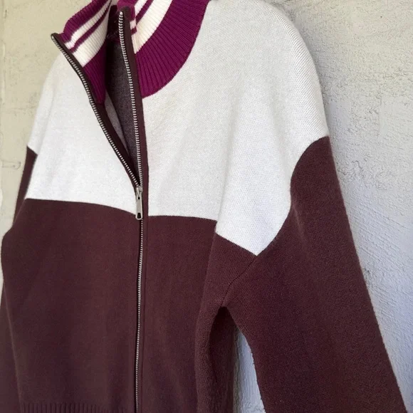 Anthropologie Maeve Brown/White/Pink Color Block Zippered Sweater Size Small - Picture 5 of 14